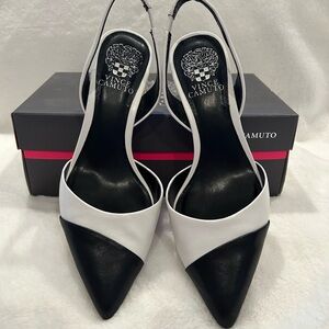 Vince Camuto Two-Tone Black and White Slingback Heels